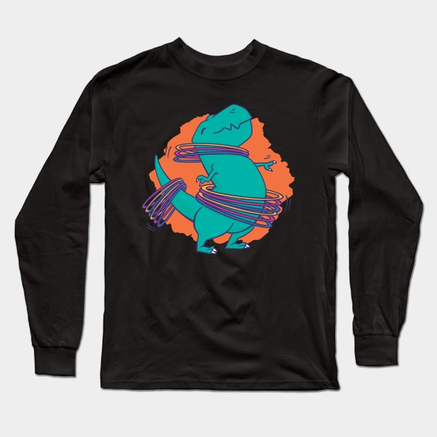 Hula Hoop Dino Long Sleeve T-Shirt by Hamster Design